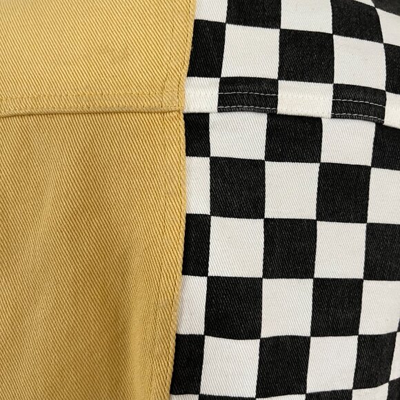 NWT M.N.I LA Sz L Black White Yellow Colorblock Cropped Stretch Denim Jacket - Picture 7 of 10